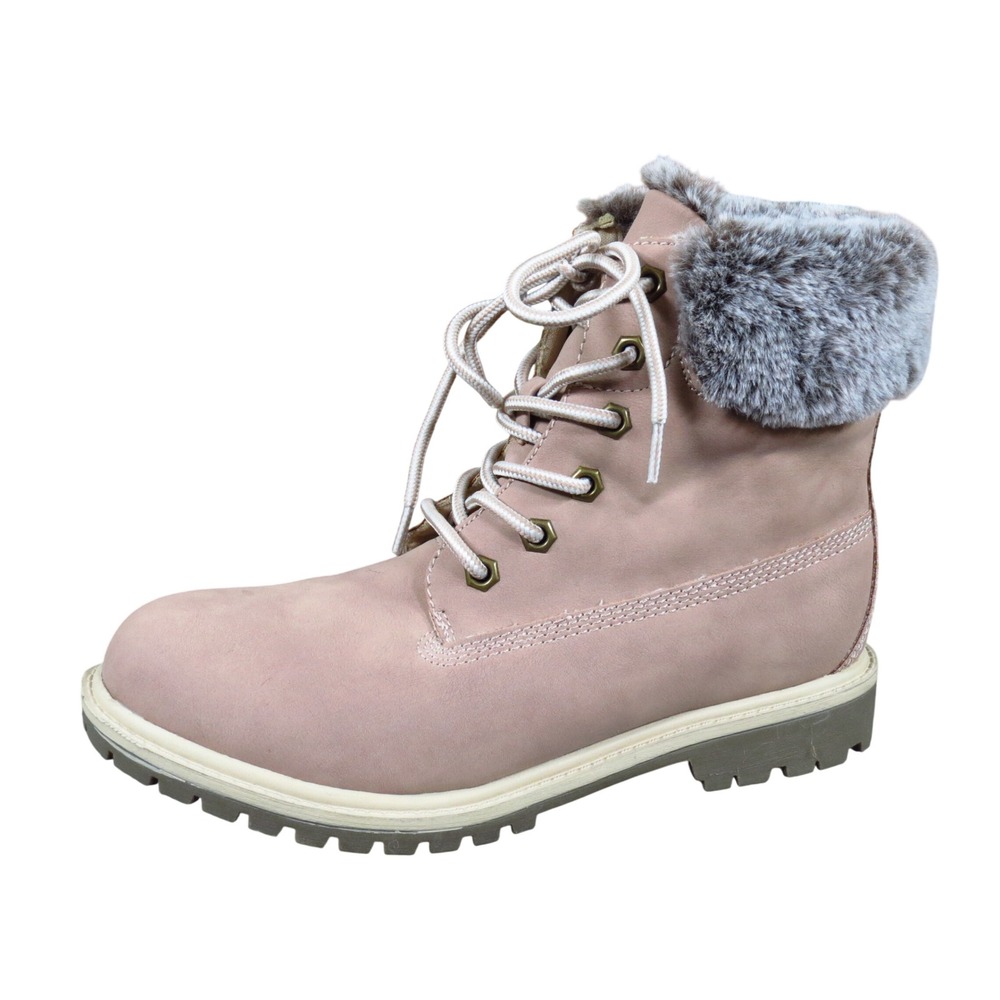 Portland Molly Women Combat Boots Size 8.5 Winter Hiking Pink Faux Fur Trim